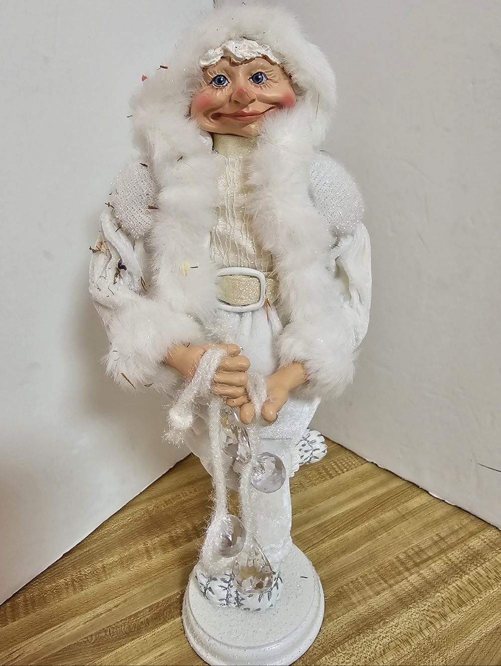 RAZ Imports 16" Standing Christmas Elf Winter White Gold Icicle Holiday Decor